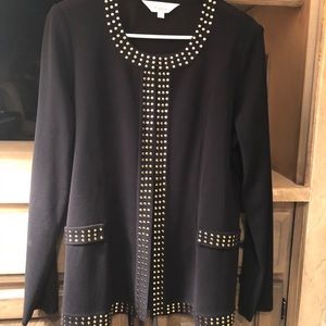 Black jacket with gold trim.